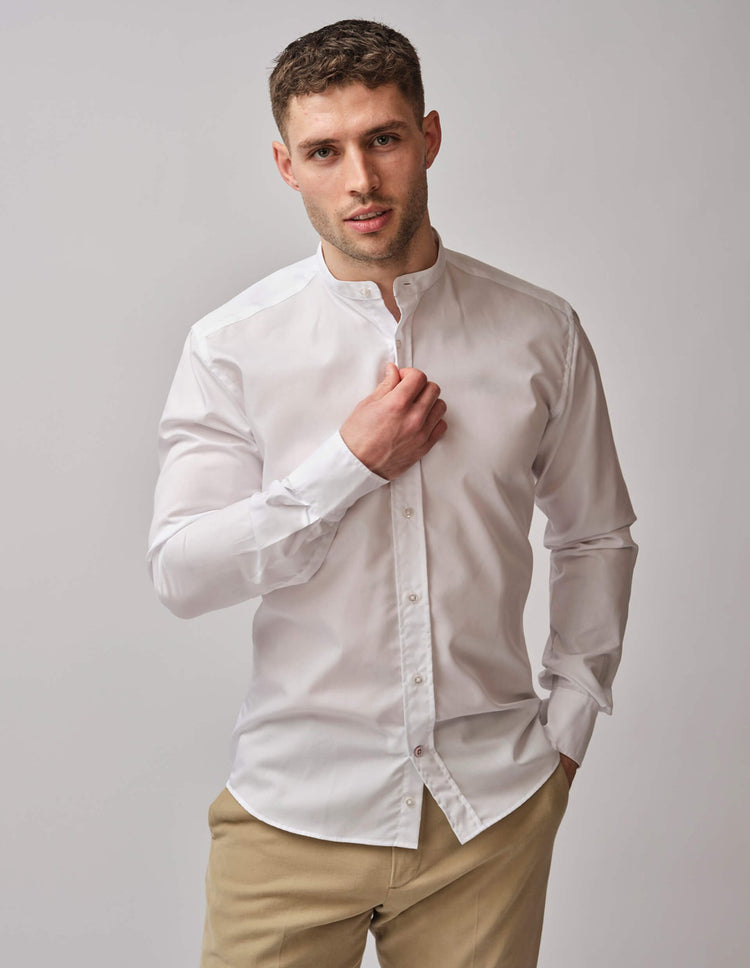 White Nehru Collar Shirt - Gresham Blake Online