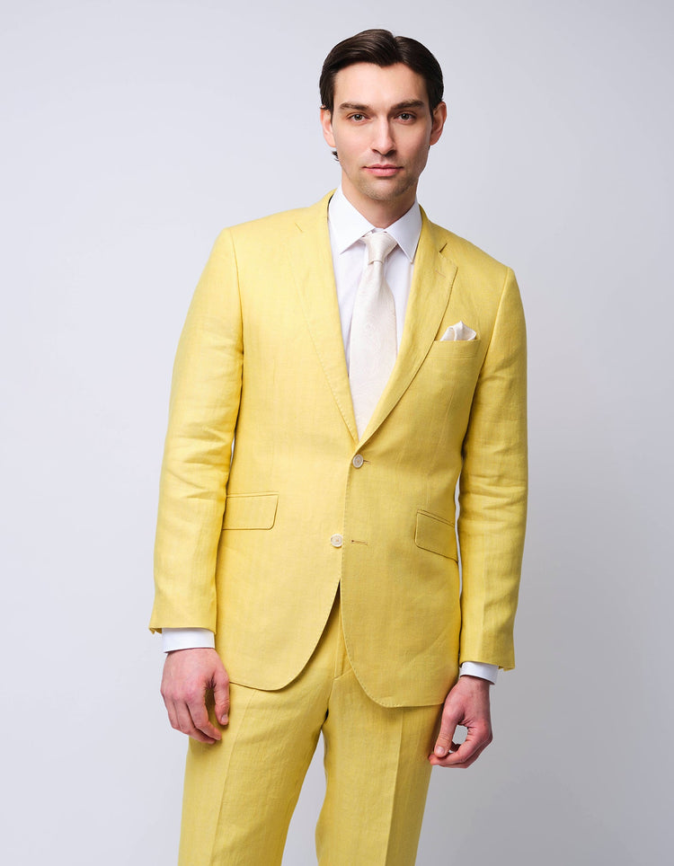 Yellow Herringbone Linen Suit - Gresham Blake Online