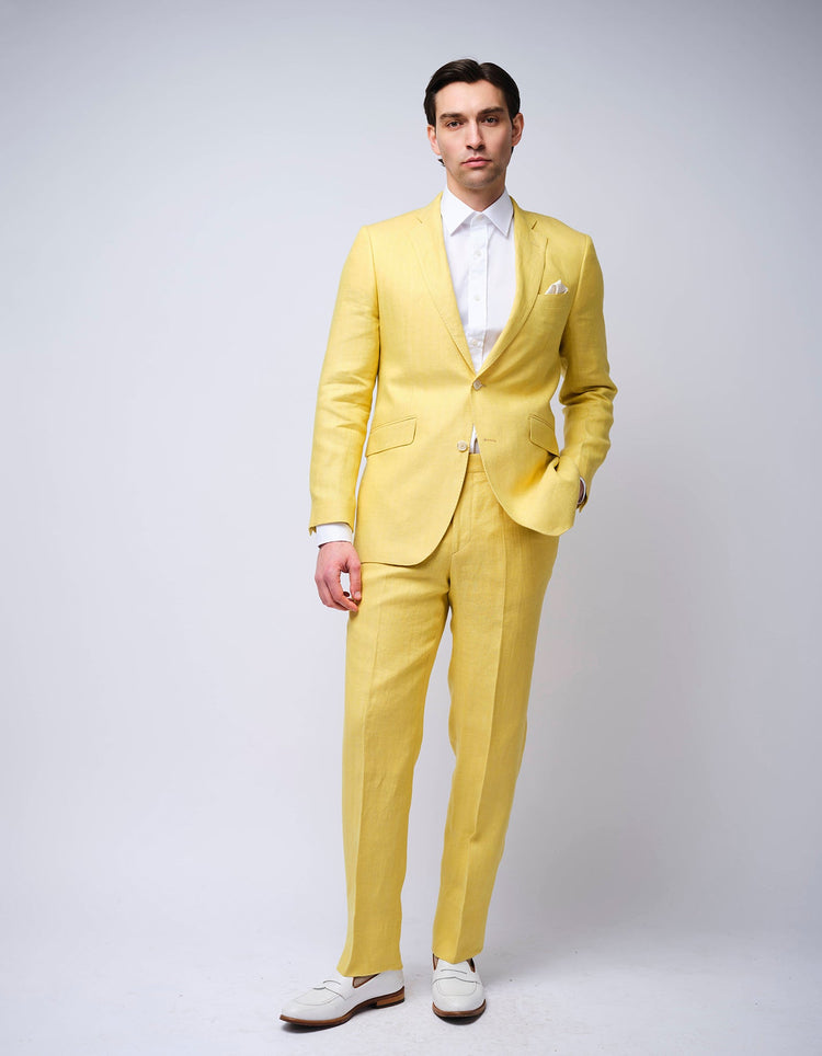 Yellow Herringbone Linen Suit - Gresham Blake Online