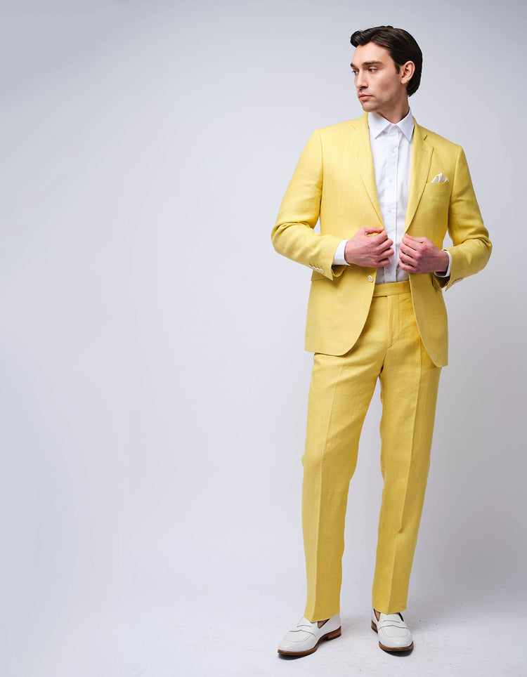 Yellow Herringbone Linen Suit - Gresham Blake Online