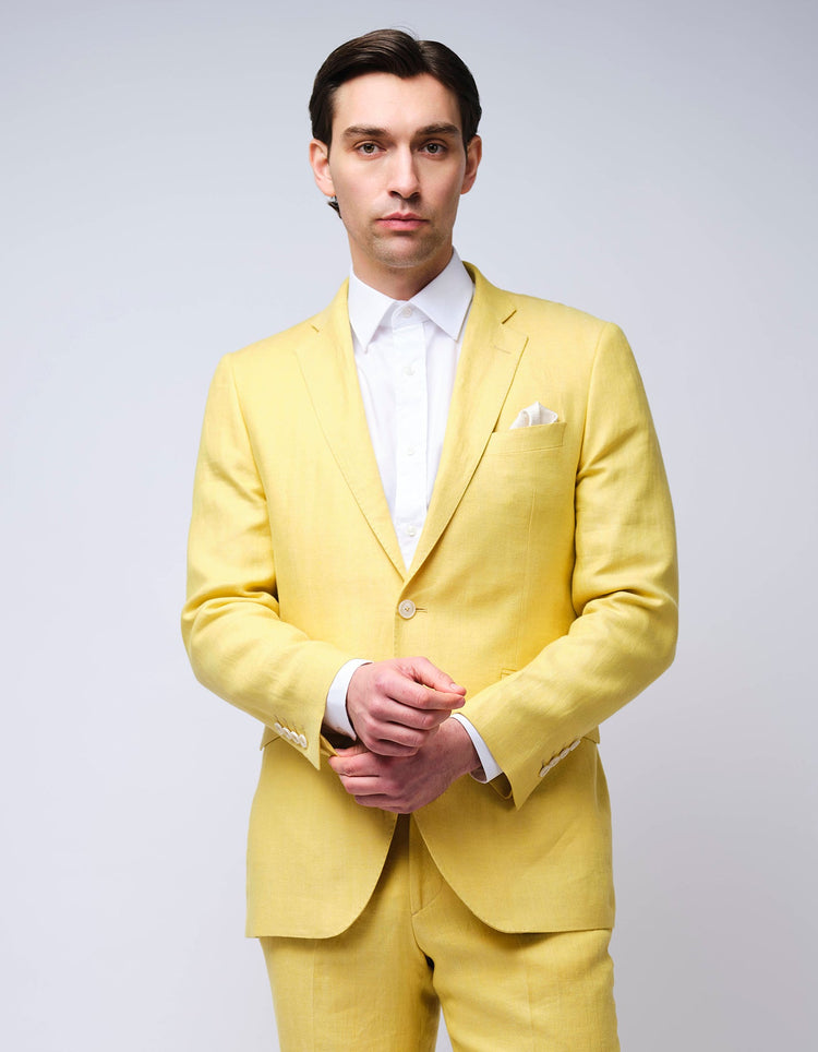 Yellow Herringbone Linen Suit - Gresham Blake Online