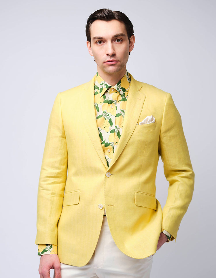 Yellow Herringbone Linen Suit - Gresham Blake Online