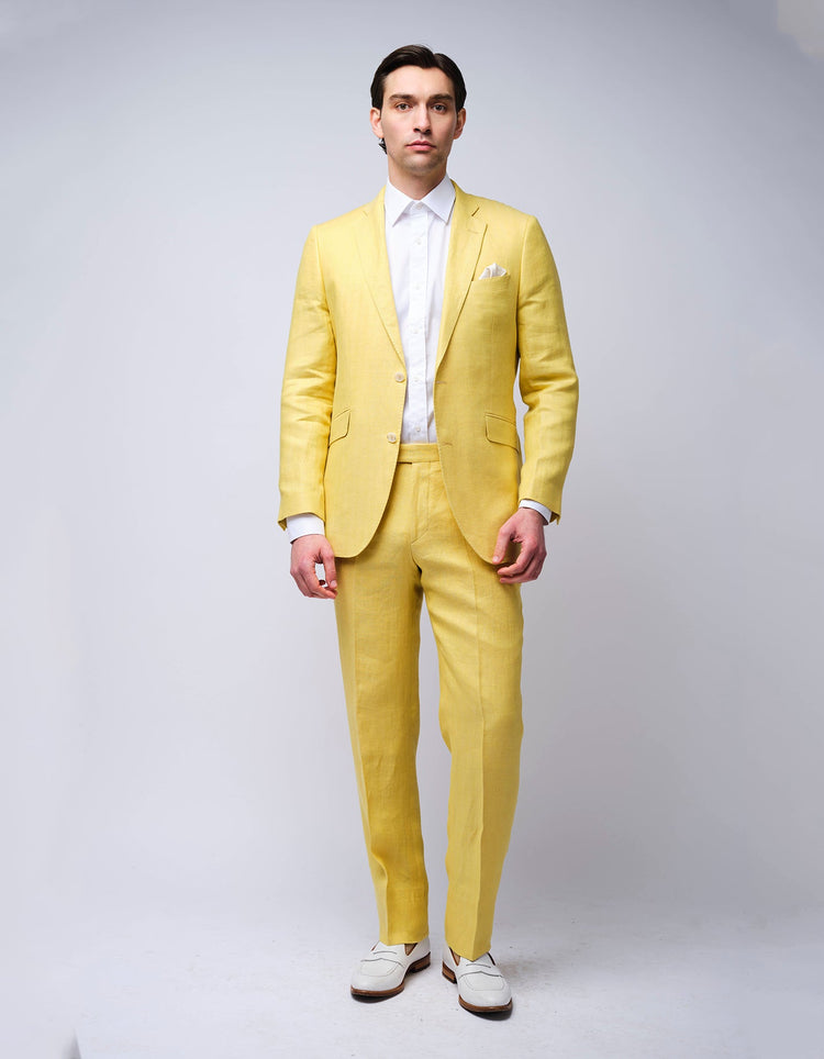 Yellow Herringbone Linen Suit - Gresham Blake Online